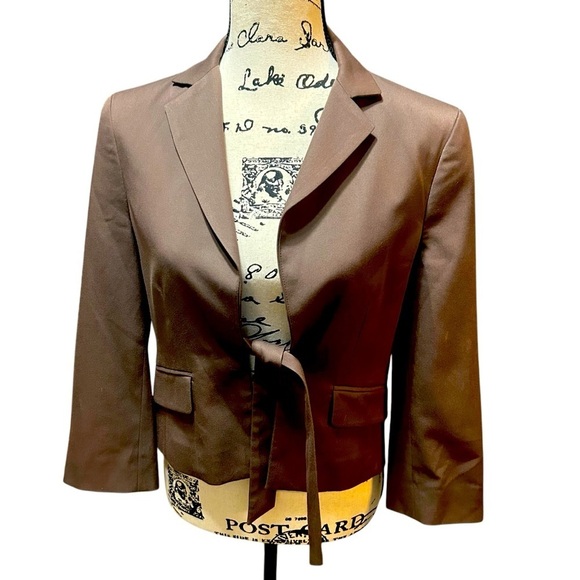 BCBGMaxAzria Cropped Open Tie Front Blazer Copper Brown Sz Medium - Picture 2 of 15